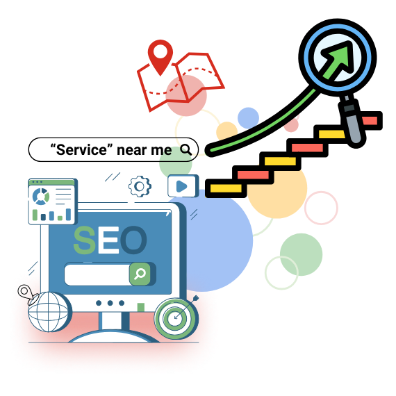 Local SEO visualization showing search results and map pack